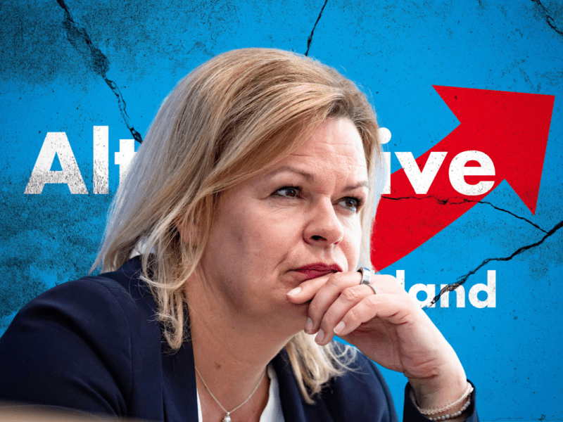 Der AfD-Kandidat Robert Sesselmann (52,8%) gewann die Landratswahl gegen seinen CDU-Konkurrenten Jürgen Köpper. Nancy Faeser warnt vor den Konsequenzen.