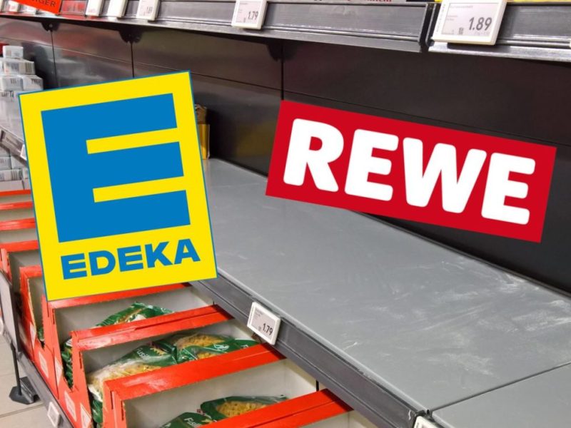 Edeka, Rewe Logo, leeres Regal