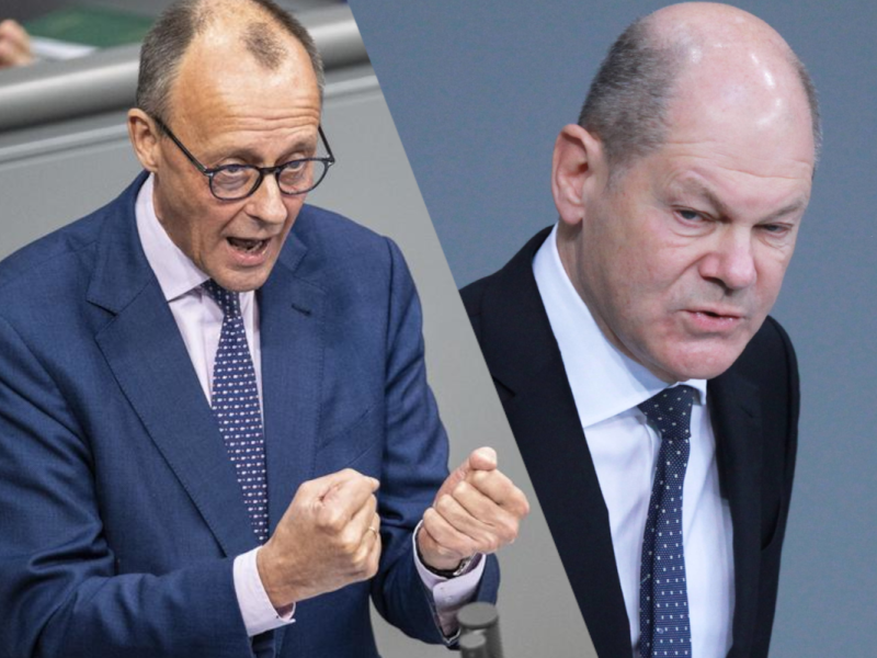 Rededuell im Bundestag: Scholz und Merz.