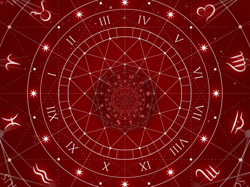 Tierkreiszeichen mit Symbolen in geometrischer Form.