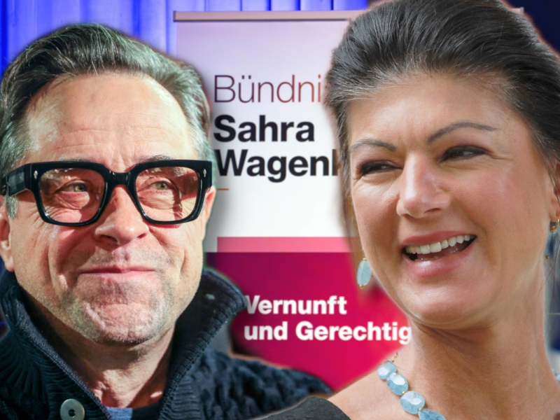 Kuscheltalk von Sahra Wagenknecht und Jan-Josef Liefers vor der Europawahl.